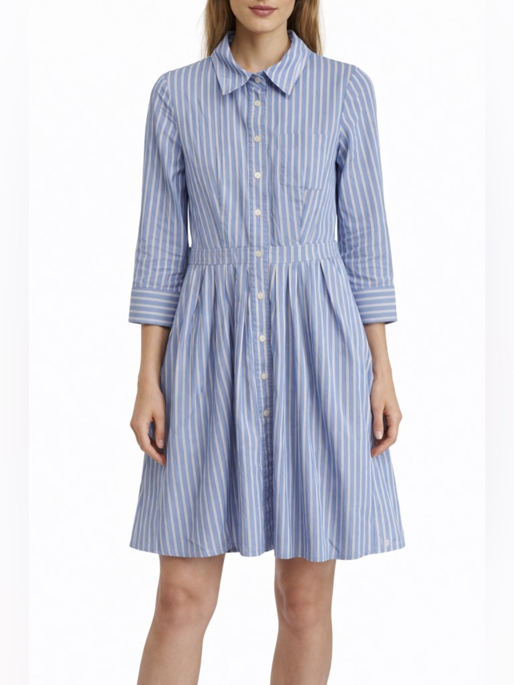 Jones New York Blue & White Striped Button Front Shirt Dress | Size 4